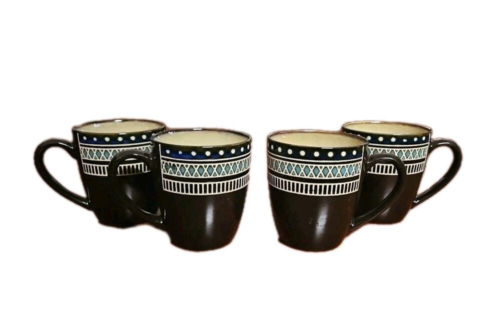 Gibson Elite Magello Set Of 4 Mugs/Cups Ceramic Brown Beige